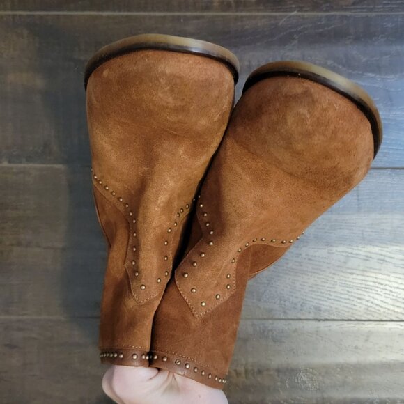NEW Italeau Ankle Boots Womens 9.5 Brown Suede Studded Western Cowgirl Rustic - Picture 5 of 11
